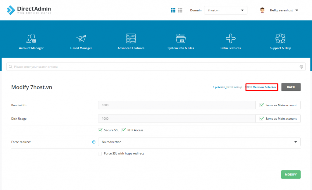Hướng Dẫn Tùy Chỉnh PHP Version Trên DirectAdmin - Công Ty TNHH 7Host ...